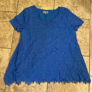 JM Collection Large Royal Blue Lace Overlay Tunic Blouse